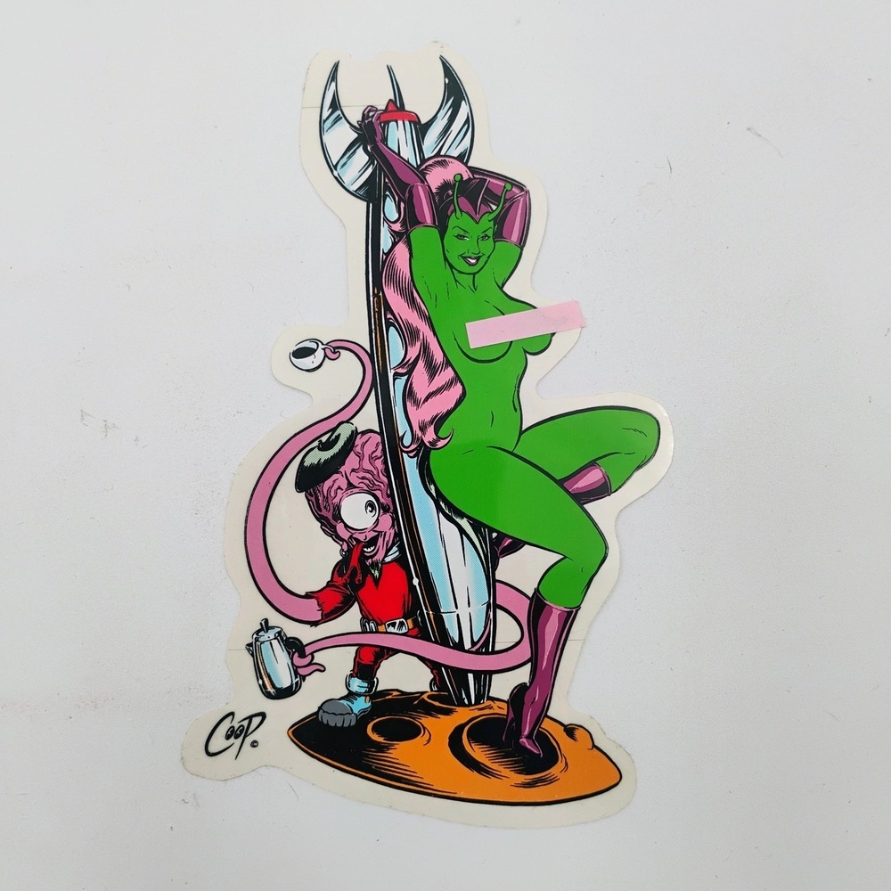 COOP Sticker Alien Pinup Girl Rocket Decal Lowbrow Art Chris Cooper VTG Y2K 90s